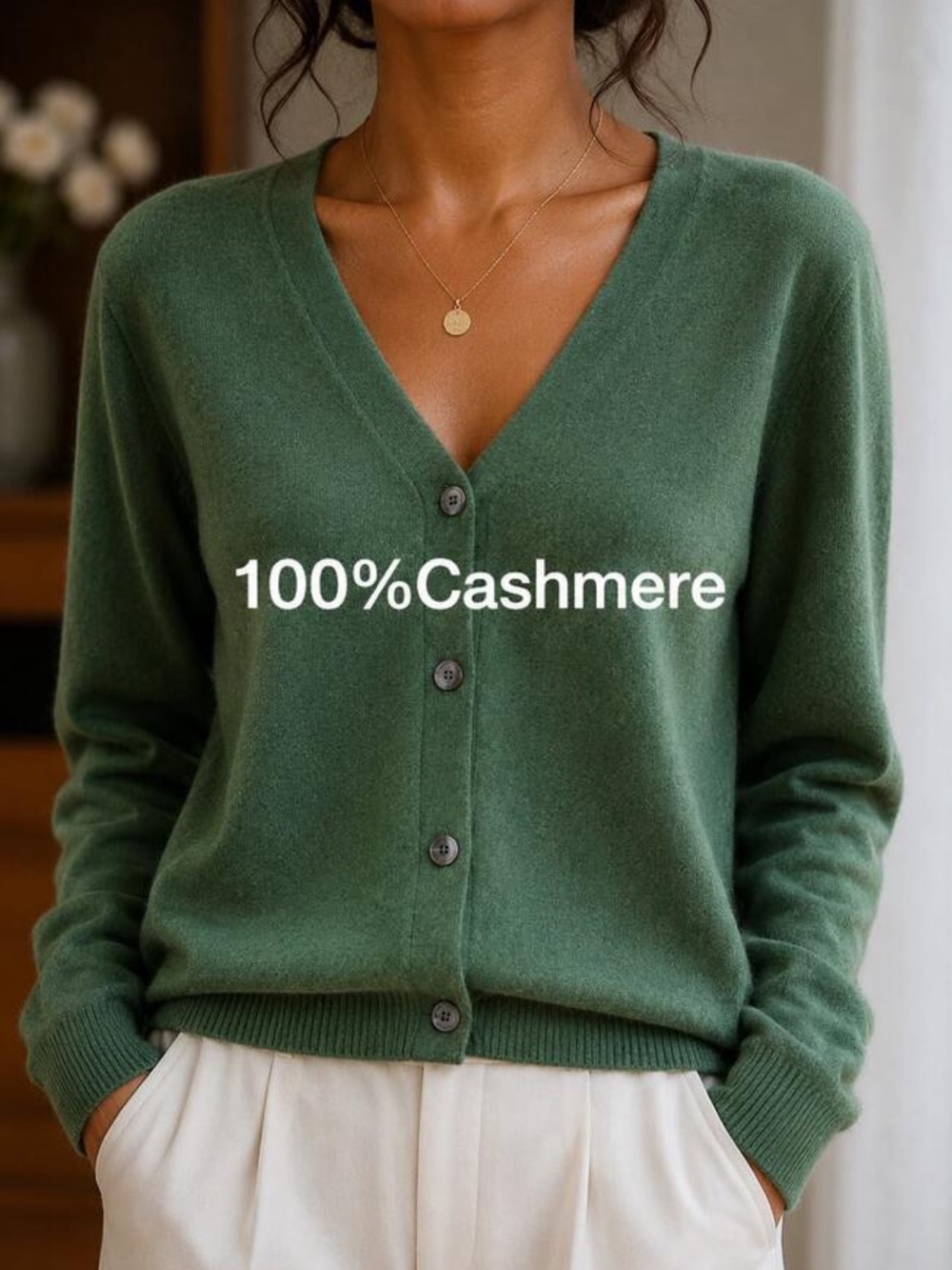 Women's Casual Cashmere Long Sleeve V-Neck Pullover Sweater, Soft And Slight